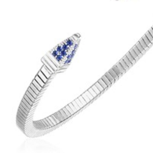 STANDOUT Sterling Silver Spike Cuff Bracelet with Royal Blue Cubic Zirconias - Picture 2 of 2